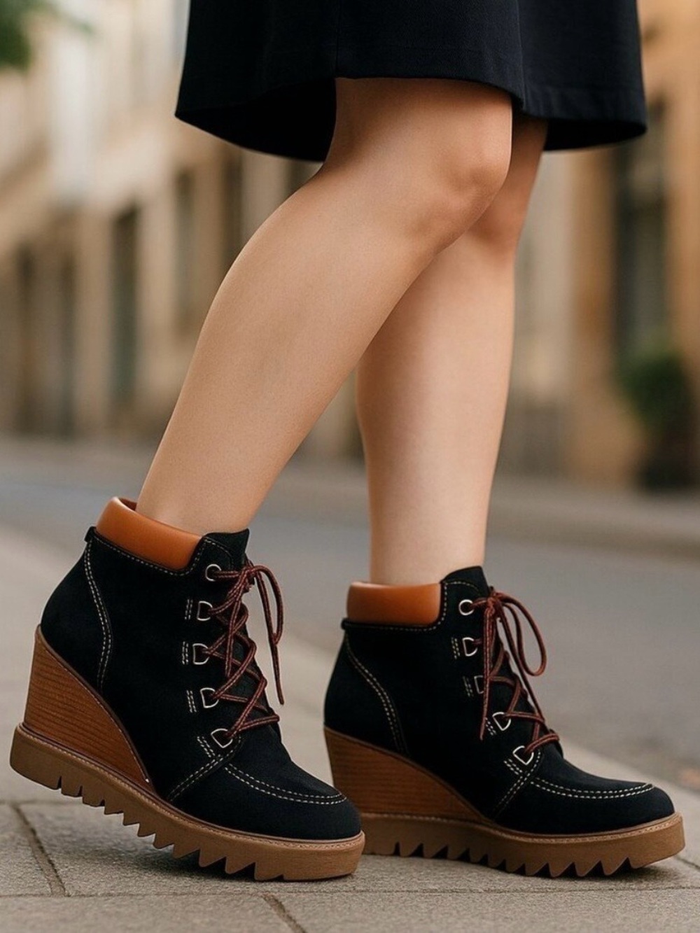 Sofft Underlyn Wedge Suede Leather Boots Women's 9M Black Waterproof Comfort Zip